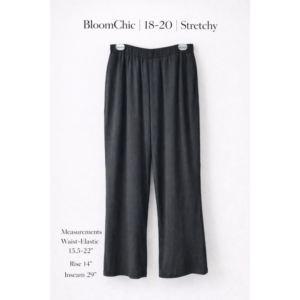 BloomChic Wide Leg Pants 18/20 Plus Size Black Stretch Pull On Elastic Waist